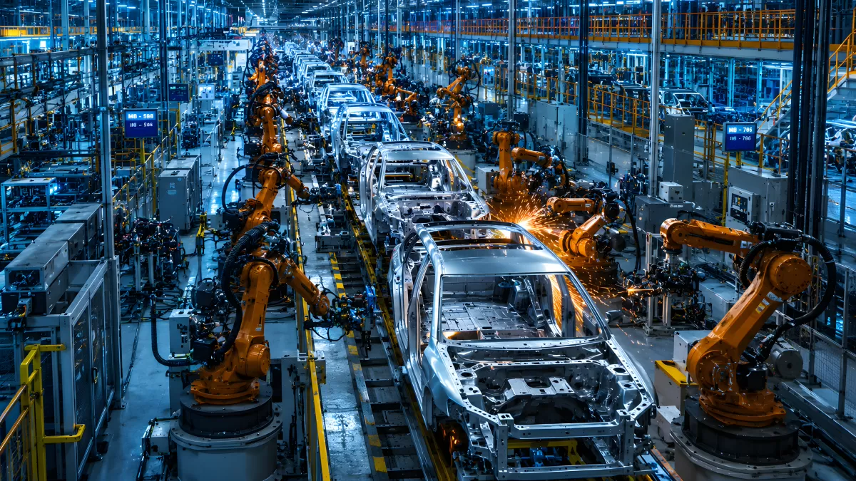 Automatisierte Autoproduktion mit Industrierobotern