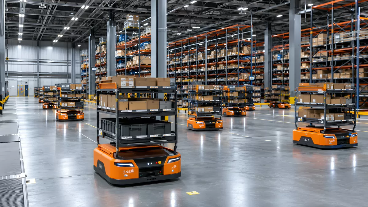 Autonome Lagerroboter in modernem Logistikzentrum
