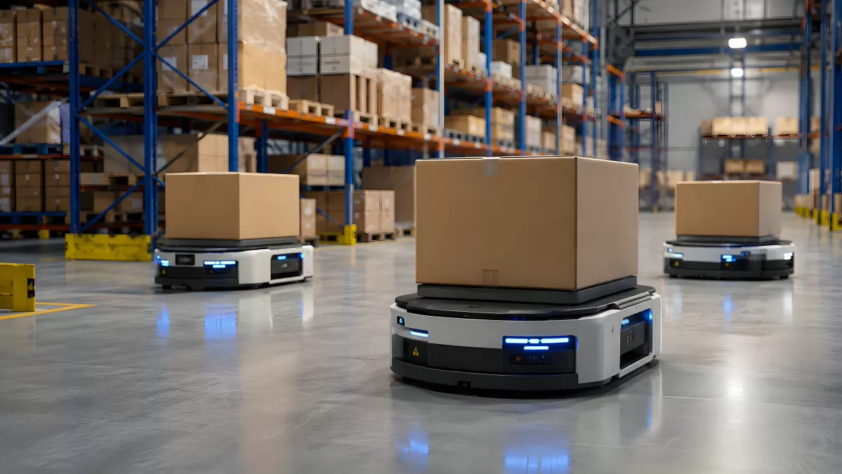 Autonome Transportroboter im modernen Lagerhaus