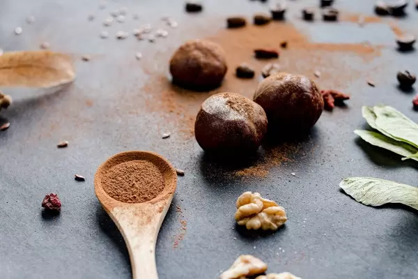 Autumn concept- cinnamon,walnuts and chestnuts