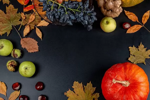 Autumn frame on black background with free space