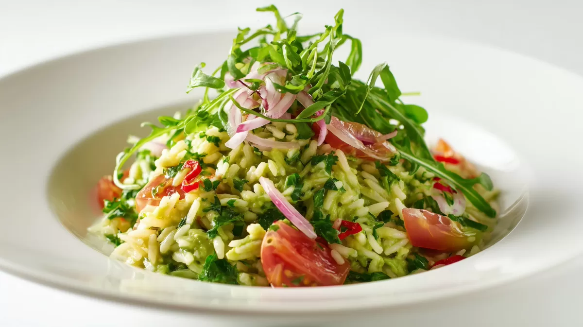 Avocado Reissalat mit Kräutercreme und Rucola