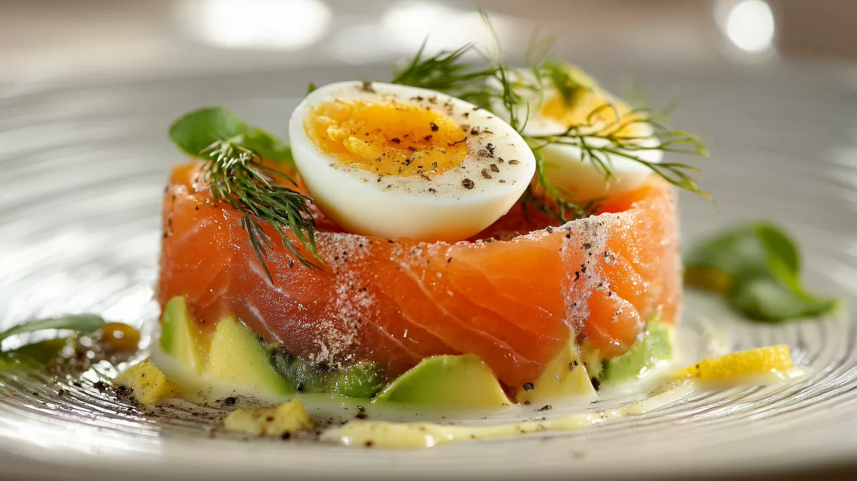 Avocadosalat mit Lachs und gekochtem Ei