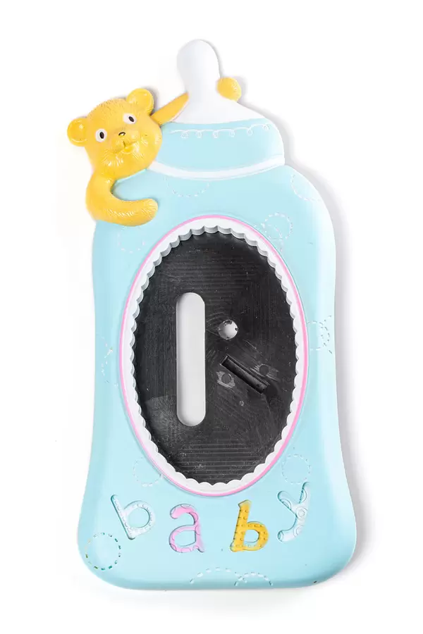 Baby photo frame in the shape of a baby bottle