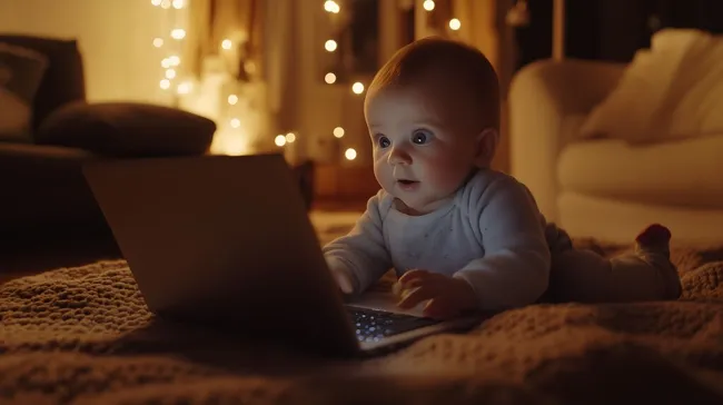 Baby spielt am Laptop im heimischen Ambiente