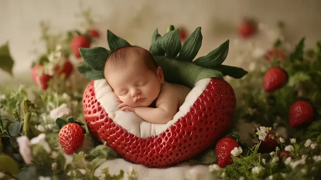 Babys zauberhafter Schlaf in roter Erdbeerwiege