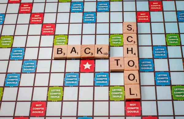 Back to School Letters on a Scrabbles Game board