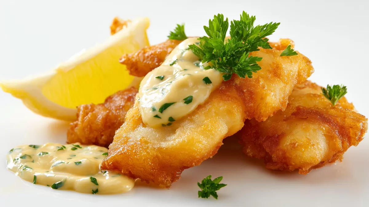 Backfisch mit Remoulade, Zitrone und Petersilie