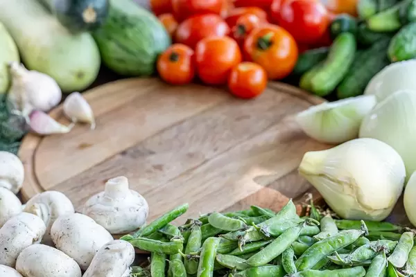 Background of fresh ripe vegetables. The concept of healthy nutrition