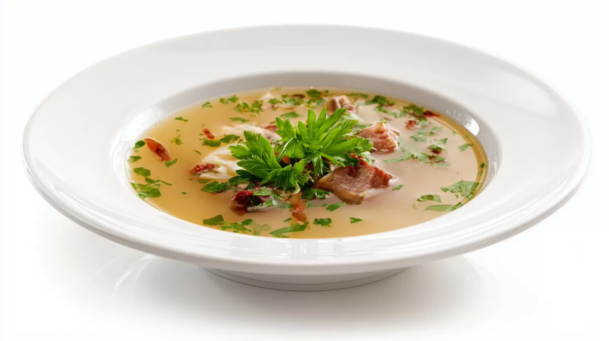 Badische Fldlesuppe mit Fleisch und Petersilie