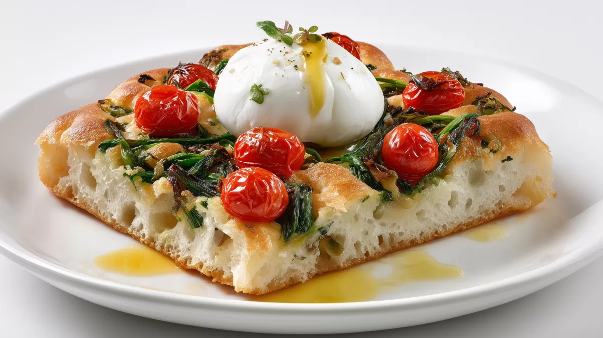 Bärlauch-Focaccia mit Burrata und Tomaten