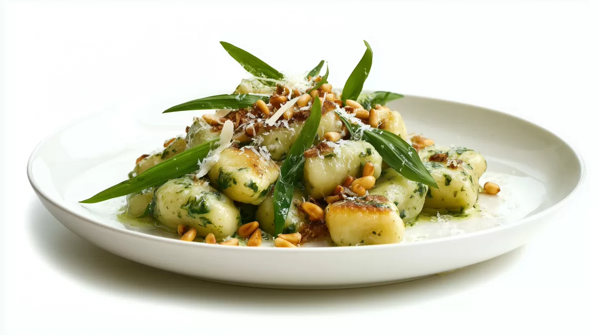 Bärlauch Gnocchi mit Pinienkernen und Parmesan