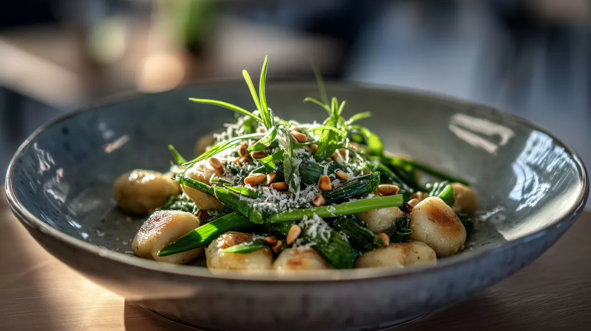 Bärlauch Gnocchi mit Pinienkernen