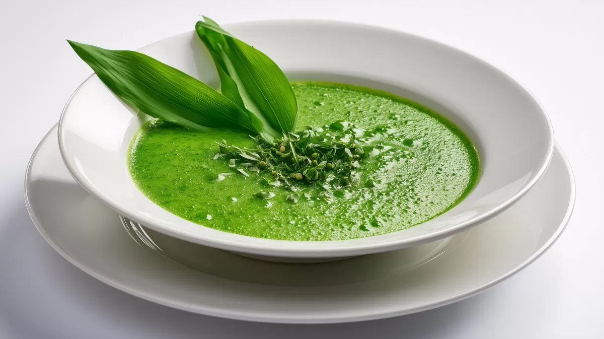 Bärlauch Petersilien Suppe in weißem Teller