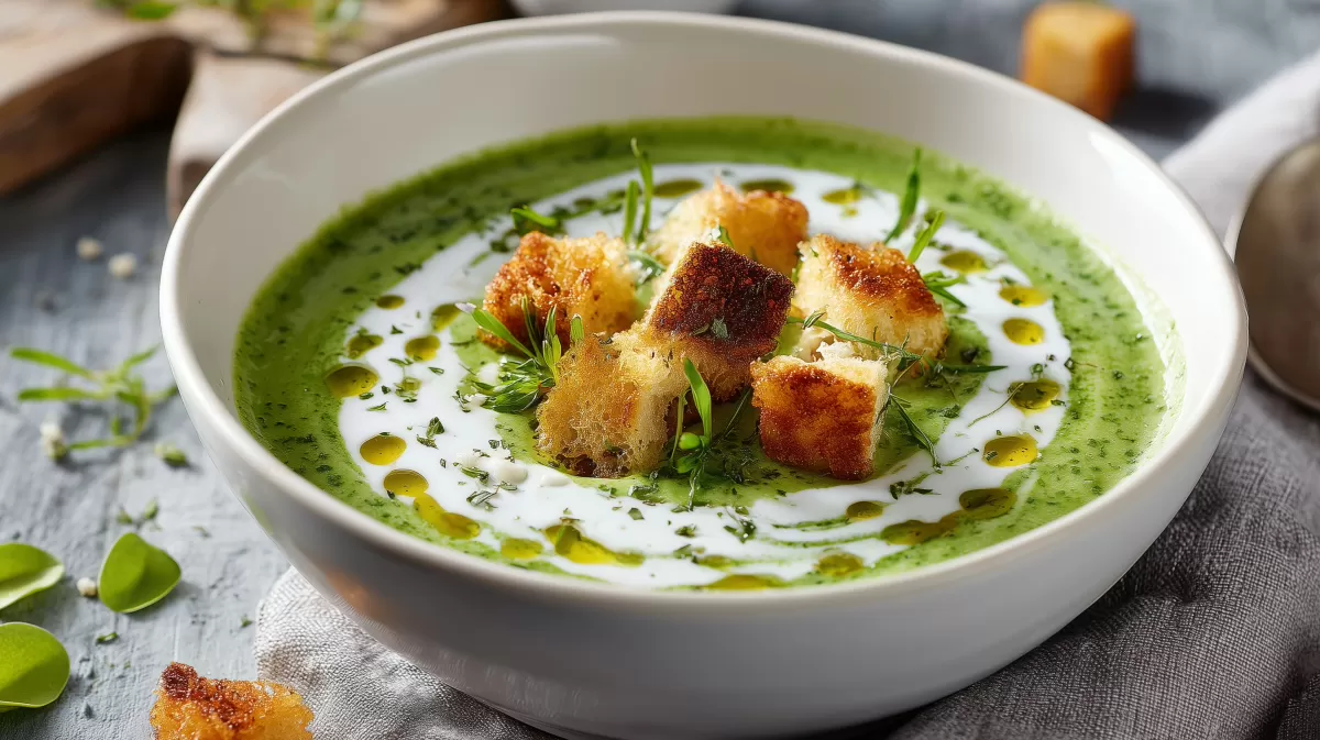 Bärlauch Sahnesuppe mit knusprigen Croutons