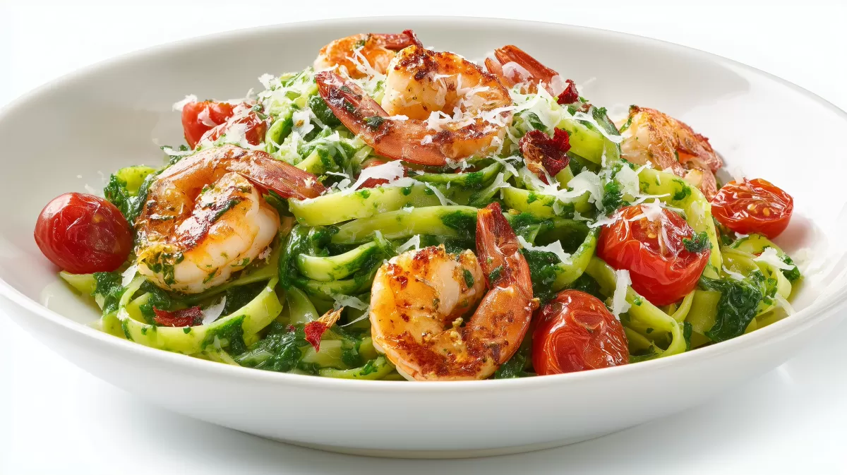 Bärlauch Tagliatelle mit Garnelen photorealist