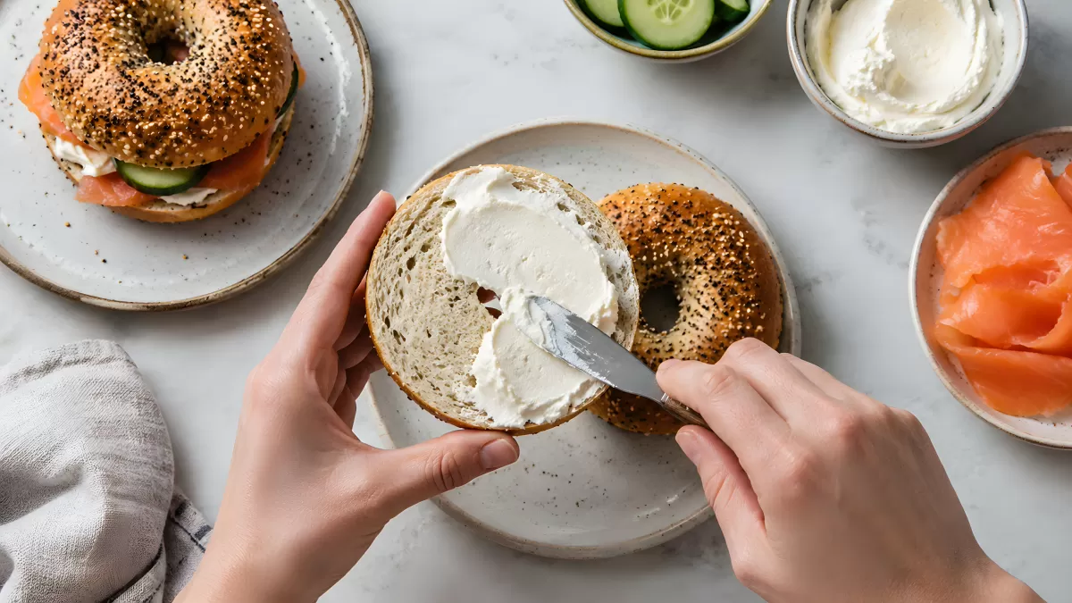 Bagel mit Frischkäse und Räucherlachs zubereiten