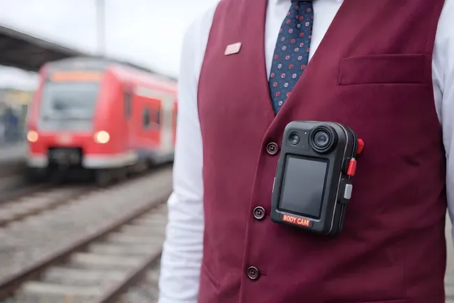 Bahnmitarbeiter mit tragbarer Bodycam-Kamera