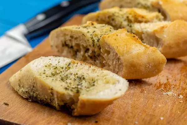 Baked Bread Bruschetta on the cutting board (Flip 2019)