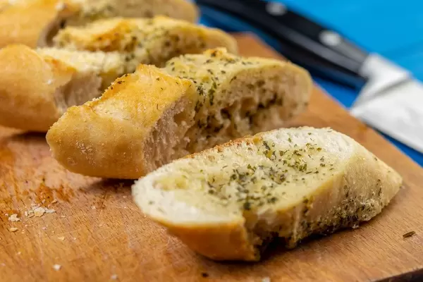 Baked Bread Bruschetta on the cutting board