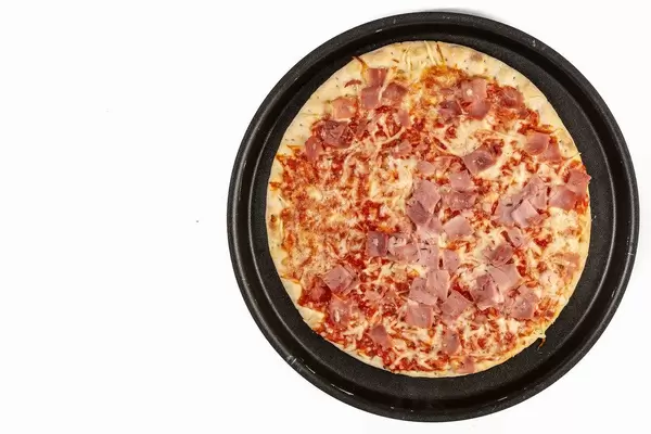Baked Pizza with Ham and Copy Space