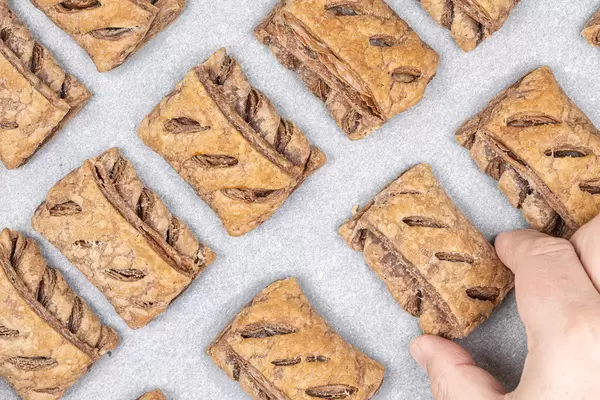 Baked Puff Pastry with Chocolate on the baking paper