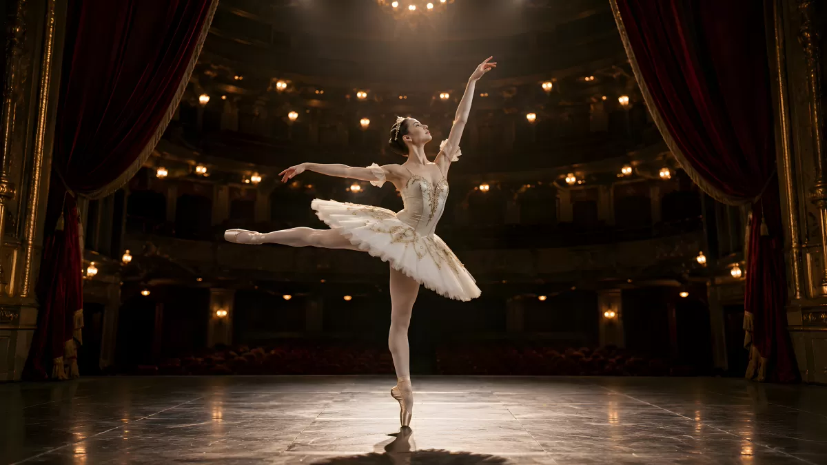 Ballerina auf der Bühne im klassischen Tutu-Kostüm