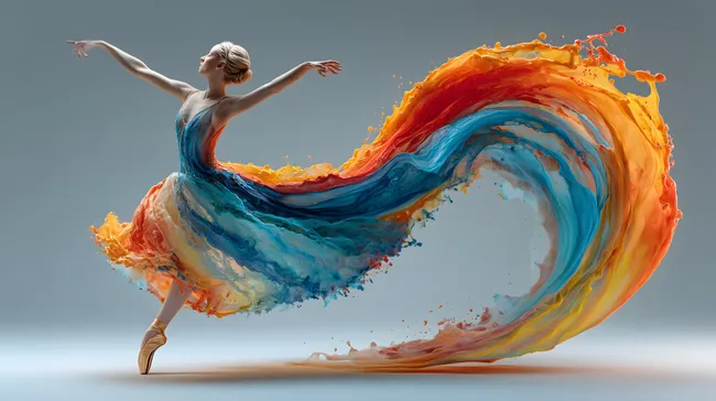 Ballerina in farbigem, fließendem Kleid