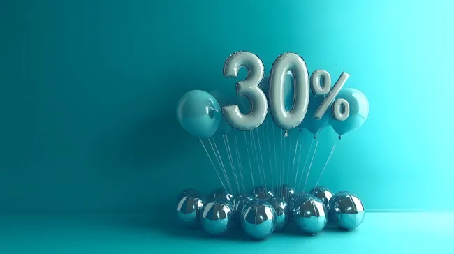 Ballons mit 30% Rabatt in türkisfarbenem Ambiente