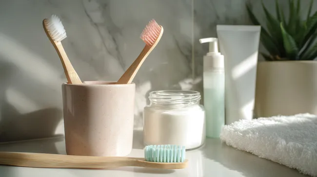 Bambuszahnbürsten im Badezimmer für die tägliche Zahnpflege