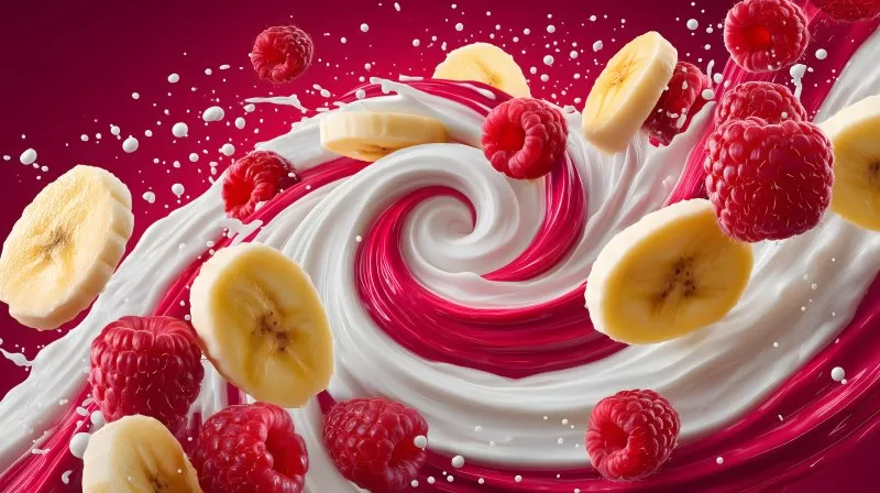 Banana raspberry swirl with yogurt splash#