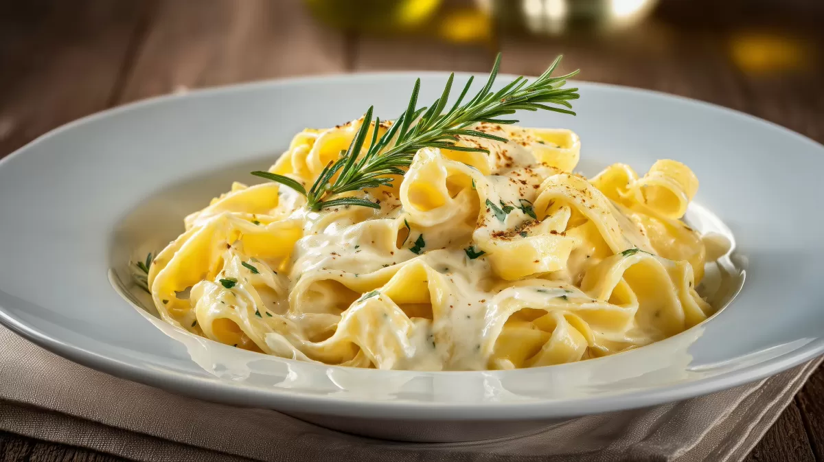 Bandnudeln in cremiger Käsesoße mit Rosmarin