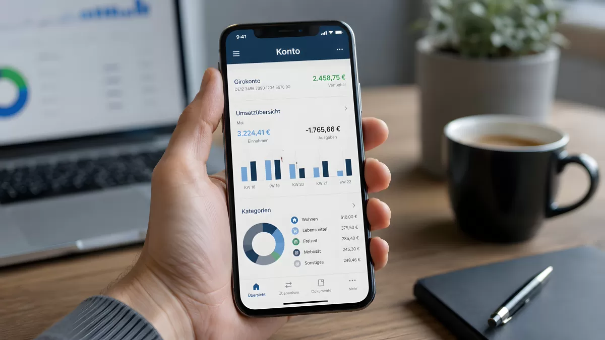 Banking-App auf Smartphone mit Kontoübersicht