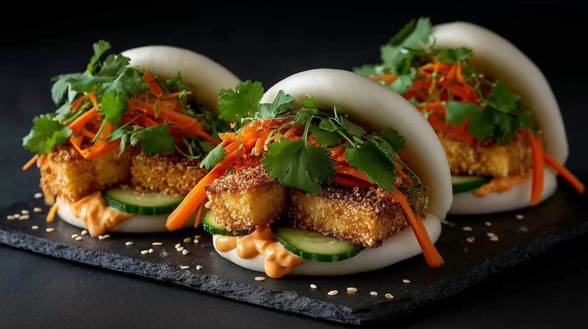 Bao Buns mit Crispy Tofu, Karotten und Koriander