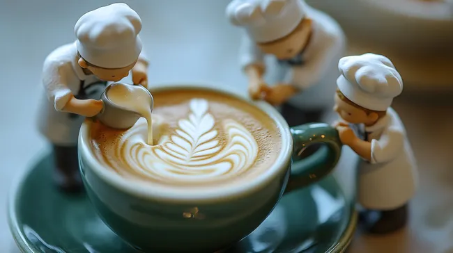 Baristas kreieren kunstvolle Latte-Art in Kaffeepause