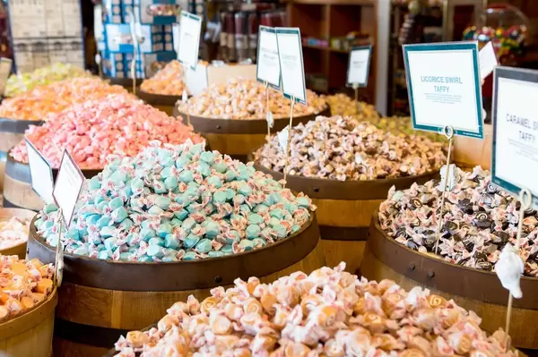 Barrels with candy in candy sotre