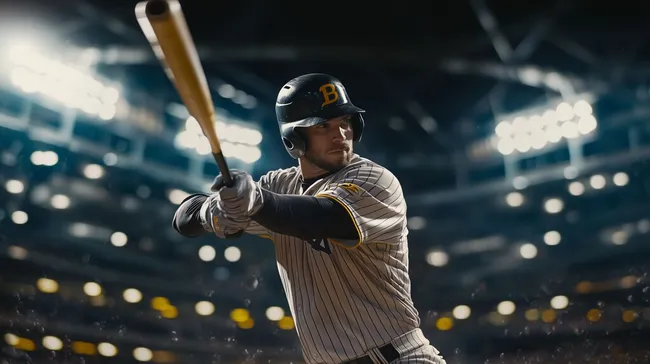 Baseballspieler beim Schwung in beleuchteter Halle