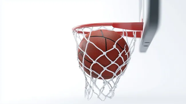 Basketball im Korb vor weißem Hintergrund