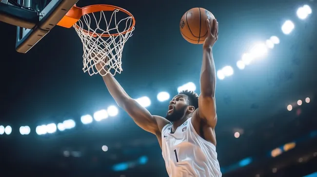 Basketballspieler beim spektakulären Dunk