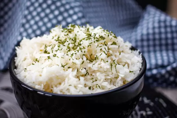 Basmati Rice in a Black Bowl Close -up