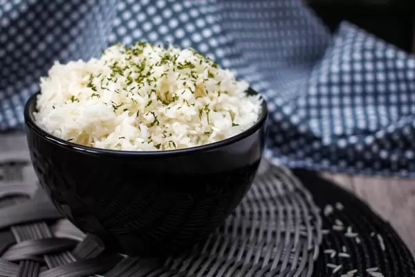 Basmati Rice in a Black Bowl