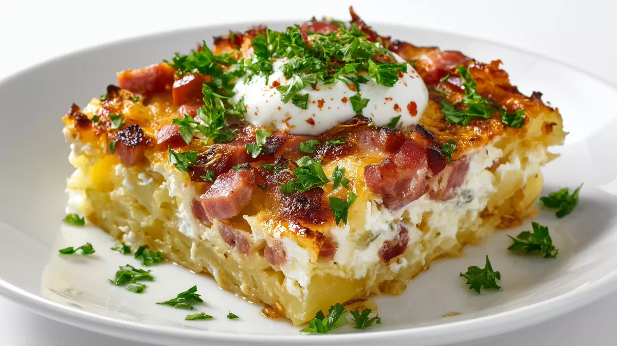 Bauern Kartoffelauflauf mit Speck und Sauerrahm
