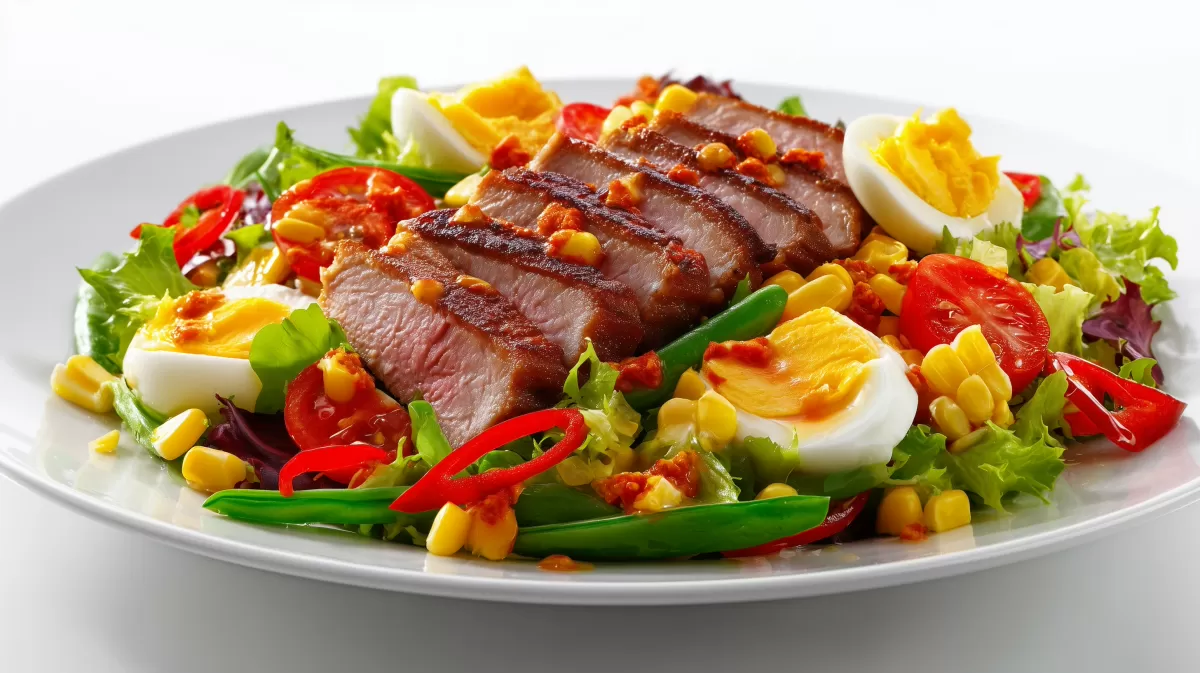 Bauernsalat mit Bratenstreifen, Ei und Gemüse