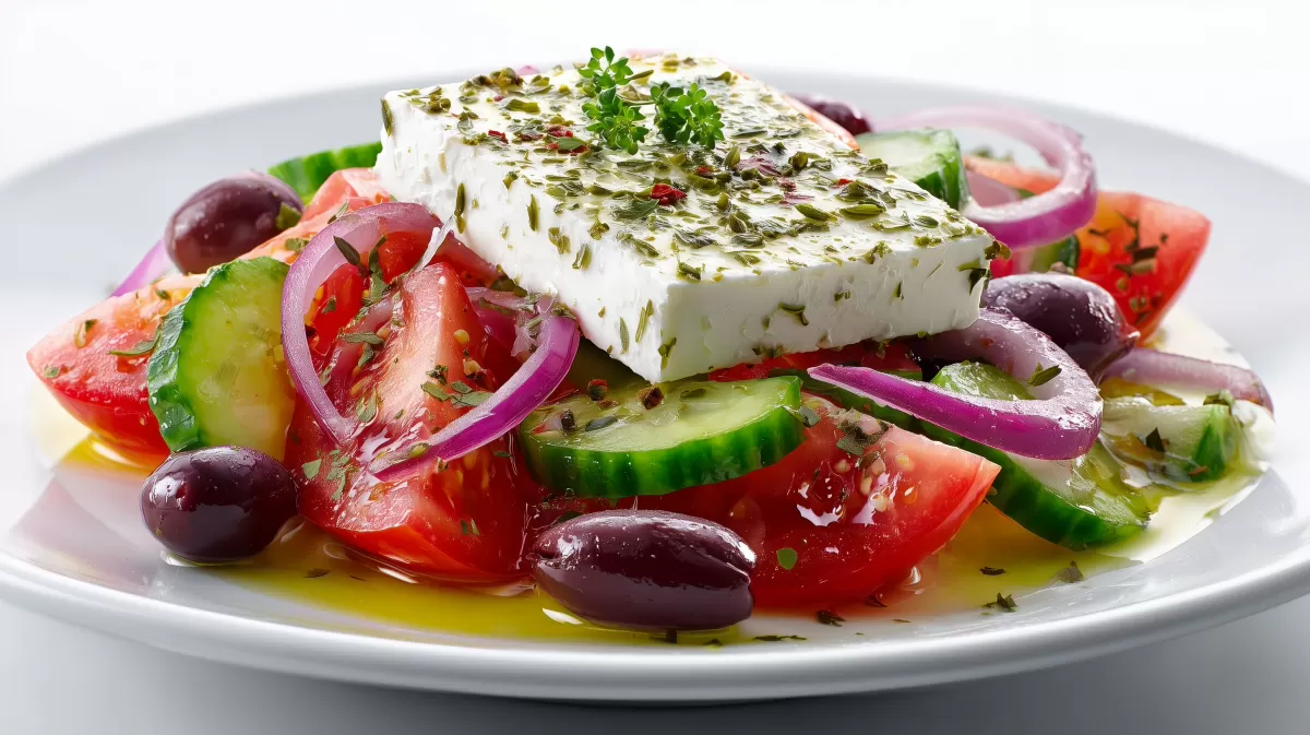 Bauernsalat mit Feta, Tomaten und Kalamata-Oliven