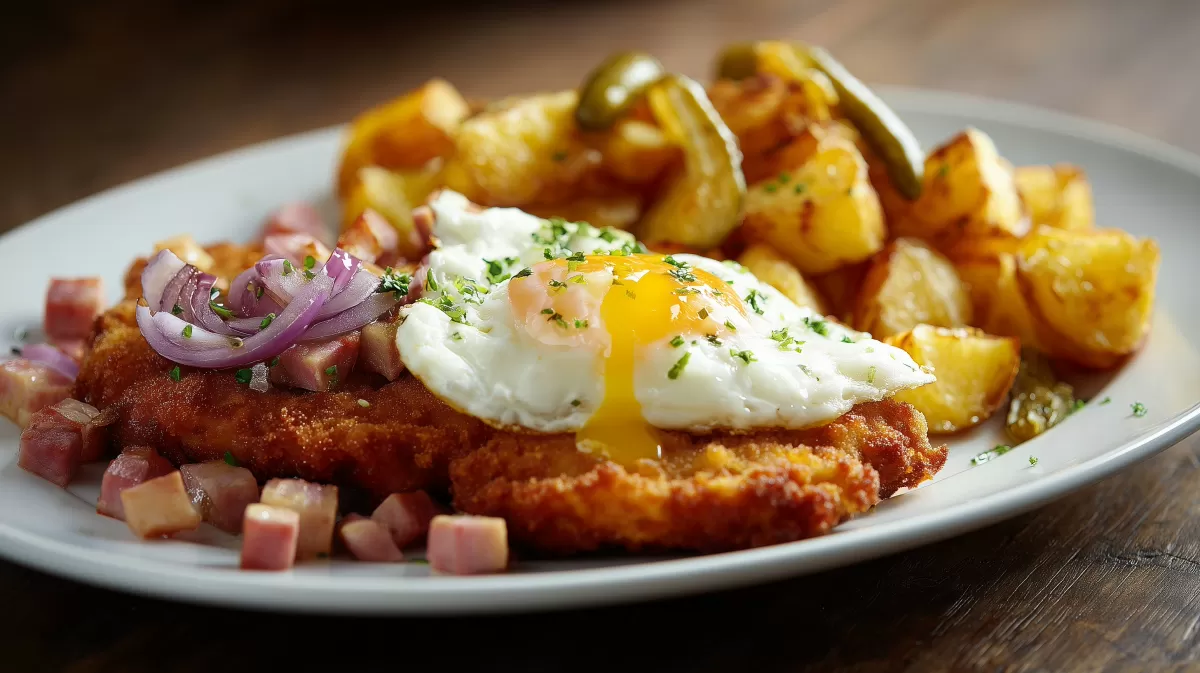 Bauernschnitzel mit Bratkartoffeln und Spiegelei