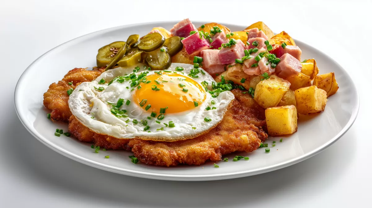 Bauernschnitzel mit Pfannkartoffeln und Spiegelei