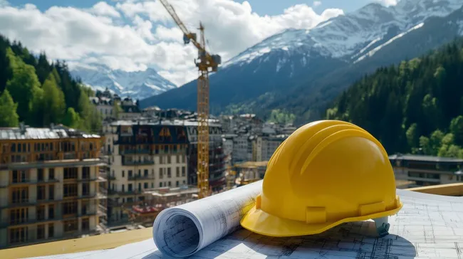 Bauhauptprojekt mit Panoramablick auf Alpen