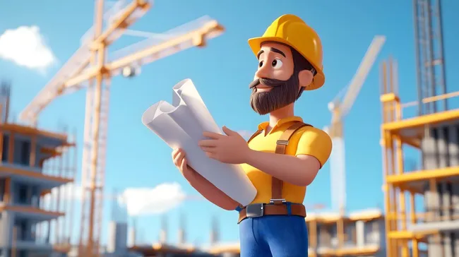 Bauingenieur prüft Baupläne auf der Baustelle