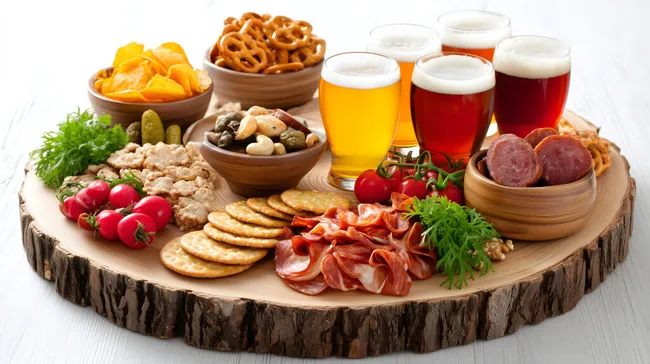 Bayerische Snack-Platte mit Bier und Wurst