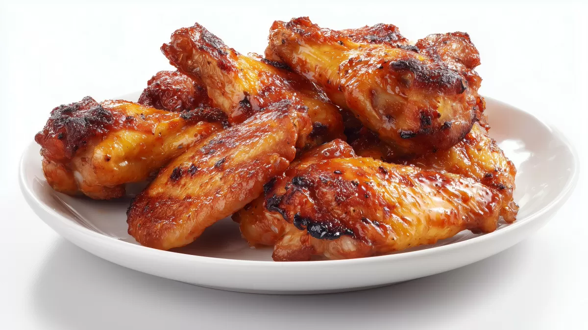 BBQ Chicken Wings glasiert auf weißem Teller